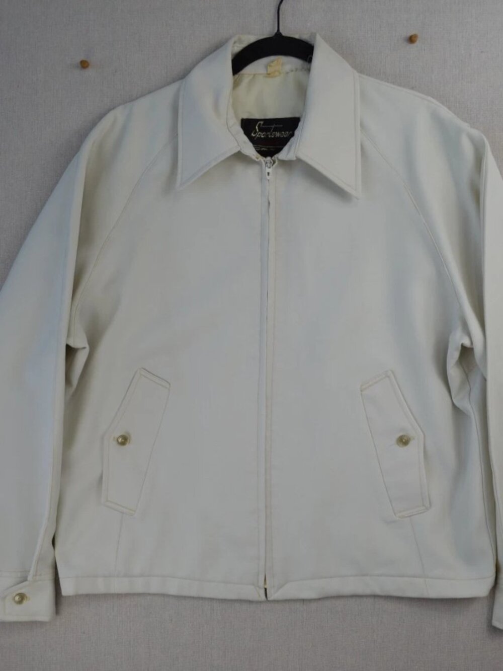 Vintage Sportswear Mens White Full-Zip Jacket Pockets Long Sleeve Retro Size 44